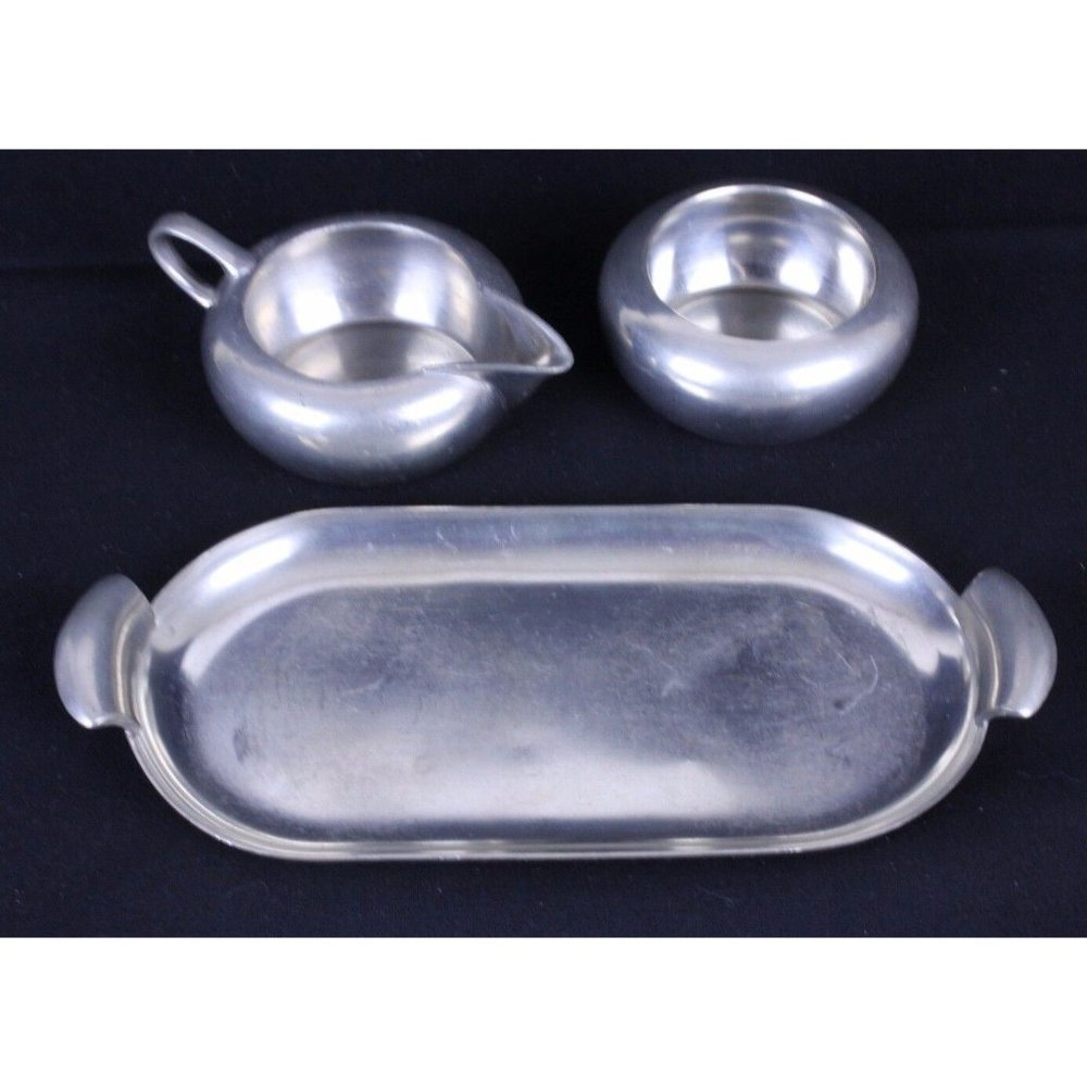 Royal Holland Pewter Daalderop Cream and Sugar with Tray Serving Set